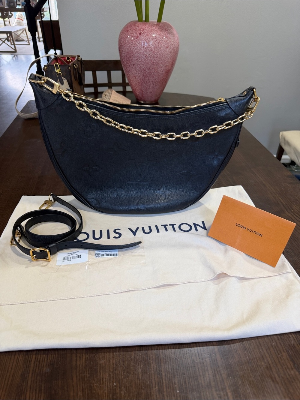 Louis Vuitton Black Crescent Shoulder Bag with Gold Chain